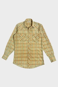 Vintage 1950's Long Tail Cactus Plaid Western Pearl Snap Shirt