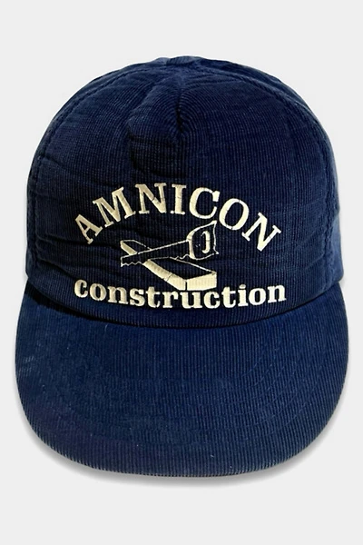 Vintage 1970's Construction Faded Navy Corduroy Trucker Hat