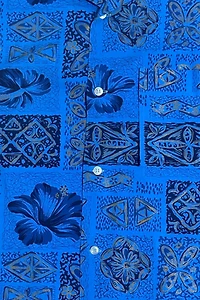 Vintage 1960's Blue Tropical Print Collar Shirt