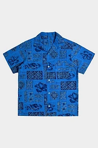 Vintage 1960's Blue Tropical Print Collar Shirt