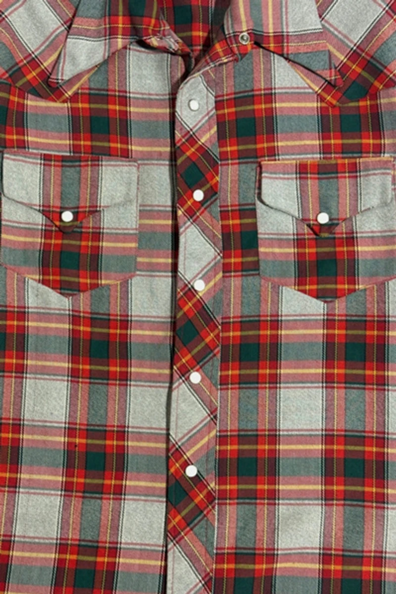 Vintage 1960’s Western Plaid Flannel Pearl Snap Shirt