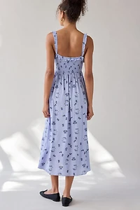 Selene Smocked Square Neck Ruffle Midi Dress