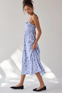 Selene Smocked Square Neck Ruffle Midi Dress
