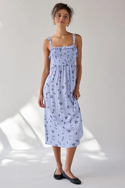 Selene Smocked Square Neck Ruffle Midi Dress
