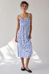 Selene Smocked Square Neck Ruffle Midi Dress