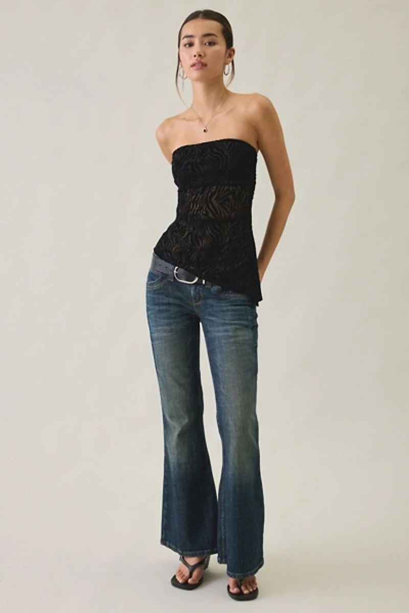 UO Afterparty Zebra Burnout Mesh Asymmetric Side-Slit Tube Top