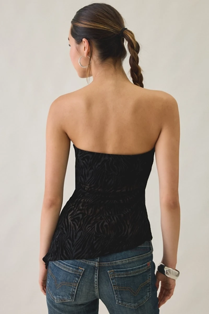 UO Afterparty Zebra Burnout Mesh Asymmetric Side-Slit Tube Top