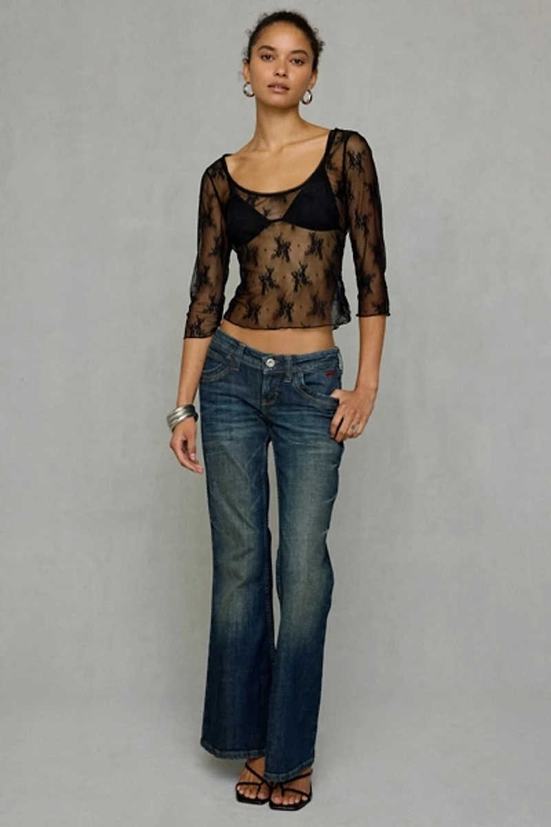 Kimchi Blue Rea Sheer Lace 3/4 Sleeve Top