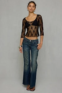 Kimchi Blue Rea Sheer Lace 3/4 Sleeve Top