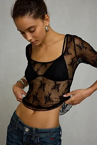 Kimchi Blue Rea Sheer Lace 3/4 Sleeve Top