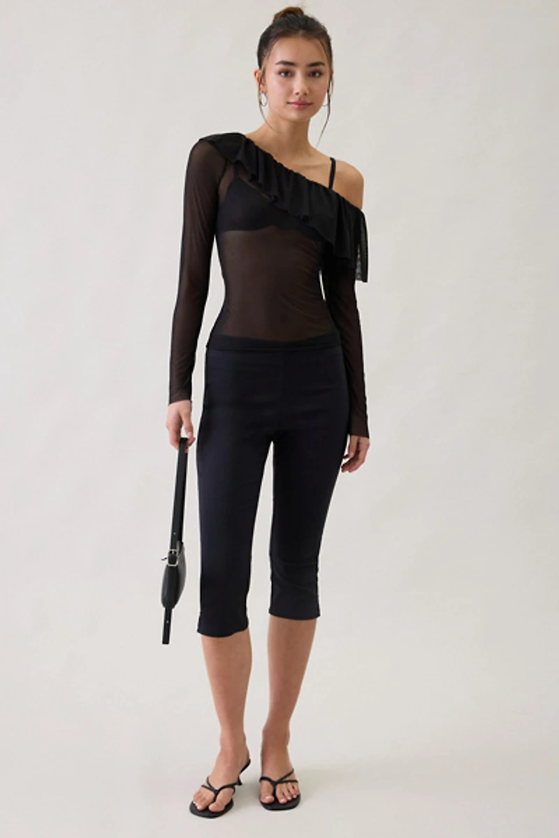 Kimchi Blue Ciara Mesh Asymmetric Ruffle Off-The-Shoulder Top