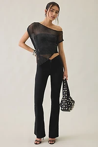 UO Bia Shine Flocked Dot Mesh Asymmetric Off-The-Shoulder Poncho