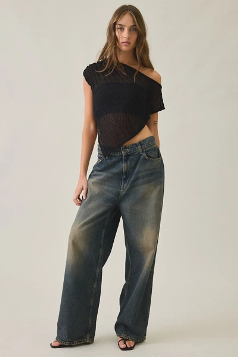 UO Bia Textured Asymmetric Off-The-Shoulder Poncho