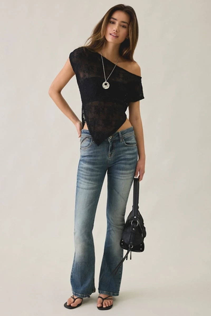 UO Bia Sheer Lace Asymmetric Off-The-Shoulder Poncho