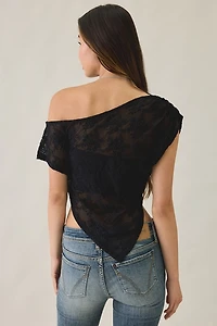 UO Bia Sheer Lace Asymmetric Off-The-Shoulder Poncho