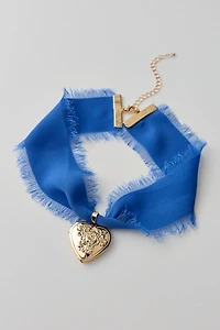 Eliza Heart Locket Ribbon Choker Necklace