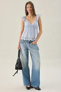 Kimchi Blue Fauna Lace Trim Flutter Sleeve Babydoll Blouse