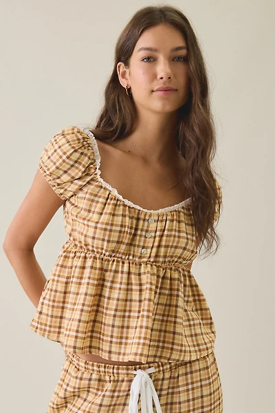 Dippin Daisys Mellow Puff Sleeve Henley Babydoll Top