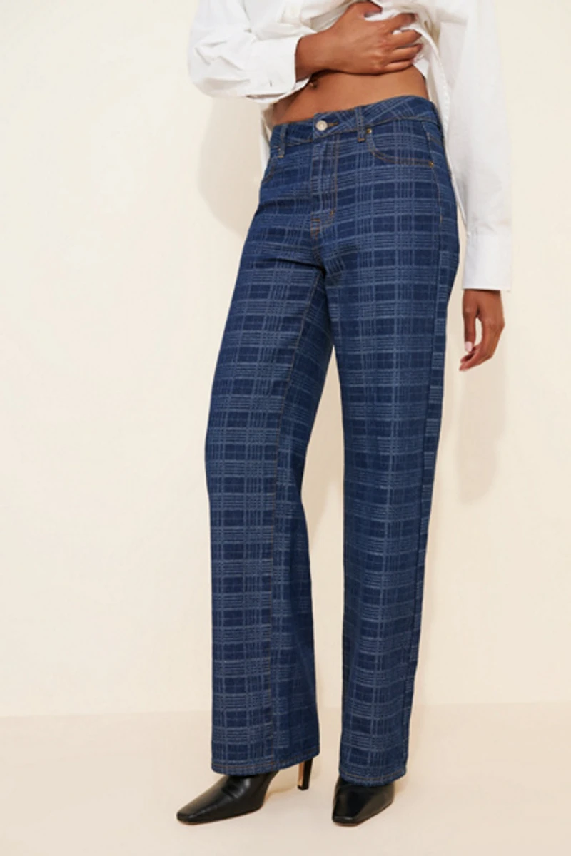Lioness Top Model Plaid Jeans