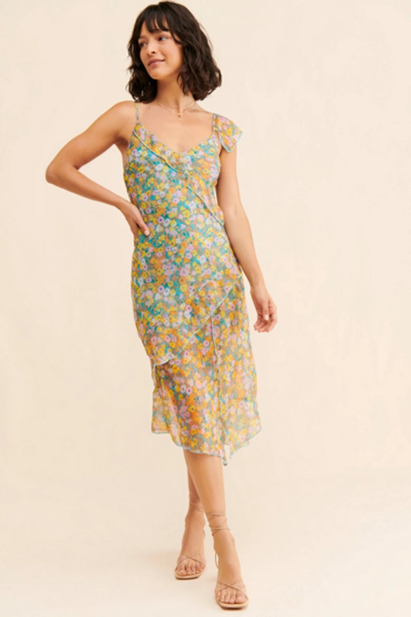 Shreen Asymmetrical Floral Midi Dress