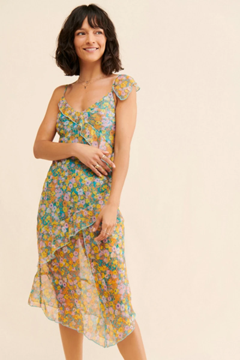 Shreen Asymmetrical Floral Midi Dress