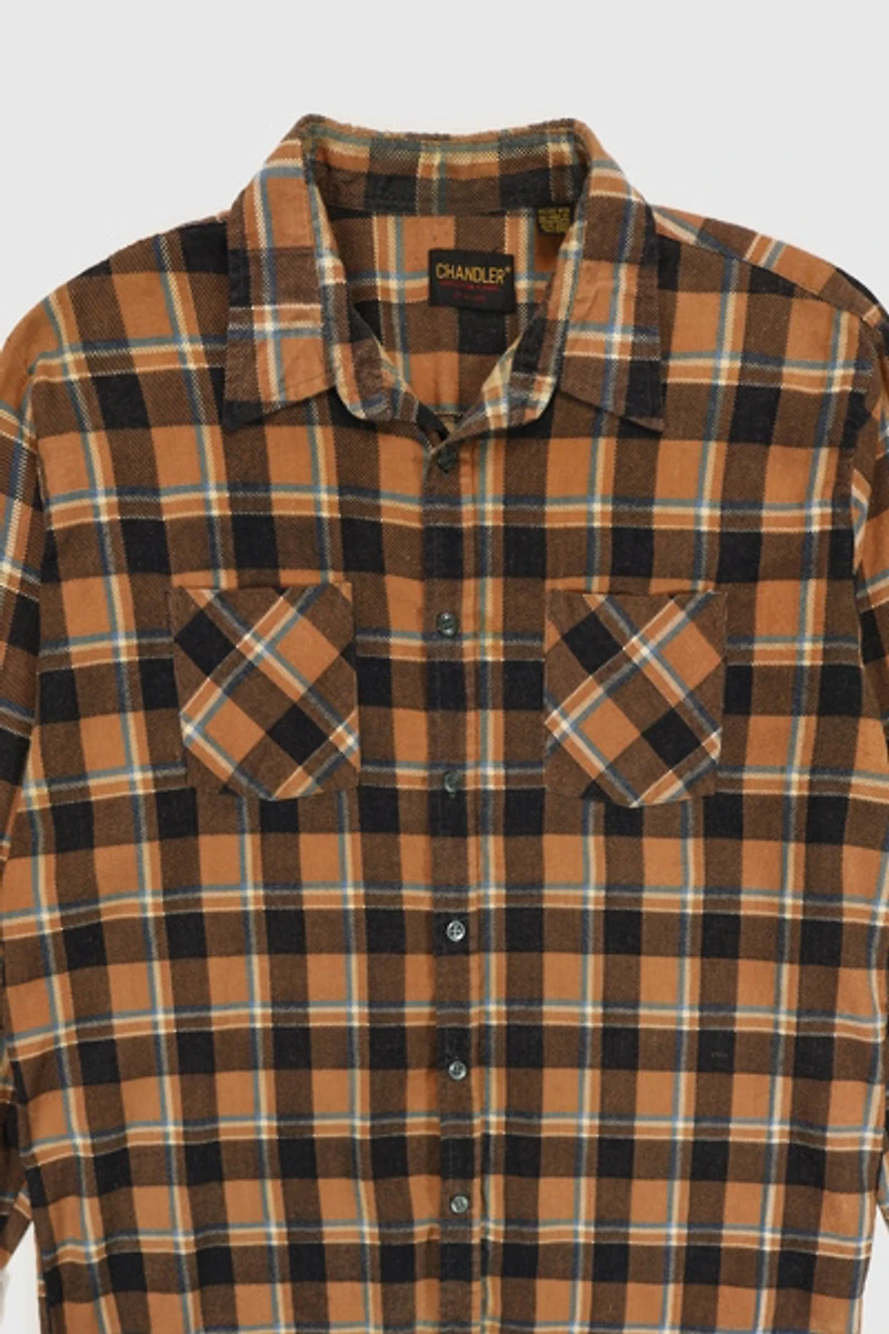 Vintage Brown Plaid Button-Down Shirt