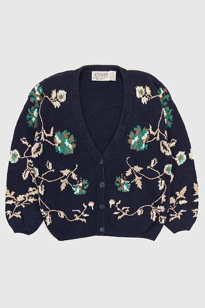 Vintage Knit Floral Pattern Cardigan Sweater