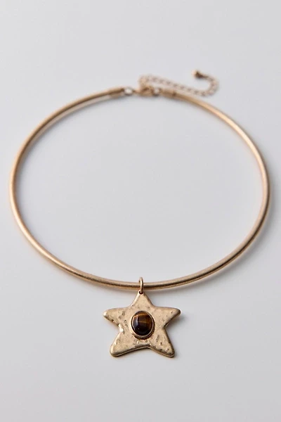 Tiger's Eye Shooting Star Pendant Wire Choker Necklace