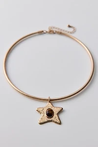Tiger's Eye Shooting Star Pendant Wire Choker Necklace