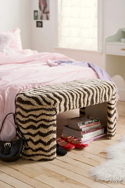 TOV Furniture Zebra Striped Shaggy Tufted Bench