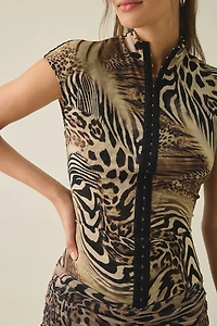 I.AM.GIA. Isela Animal Print Cap Sleeve High Neck Bodycon Mini Dress