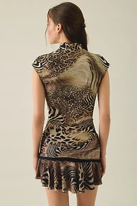 I.AM.GIA. Isela Animal Print Cap Sleeve High Neck Bodycon Mini Dress