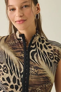 I.AM.GIA. Isela Animal Print Cap Sleeve High Neck Bodycon Mini Dress