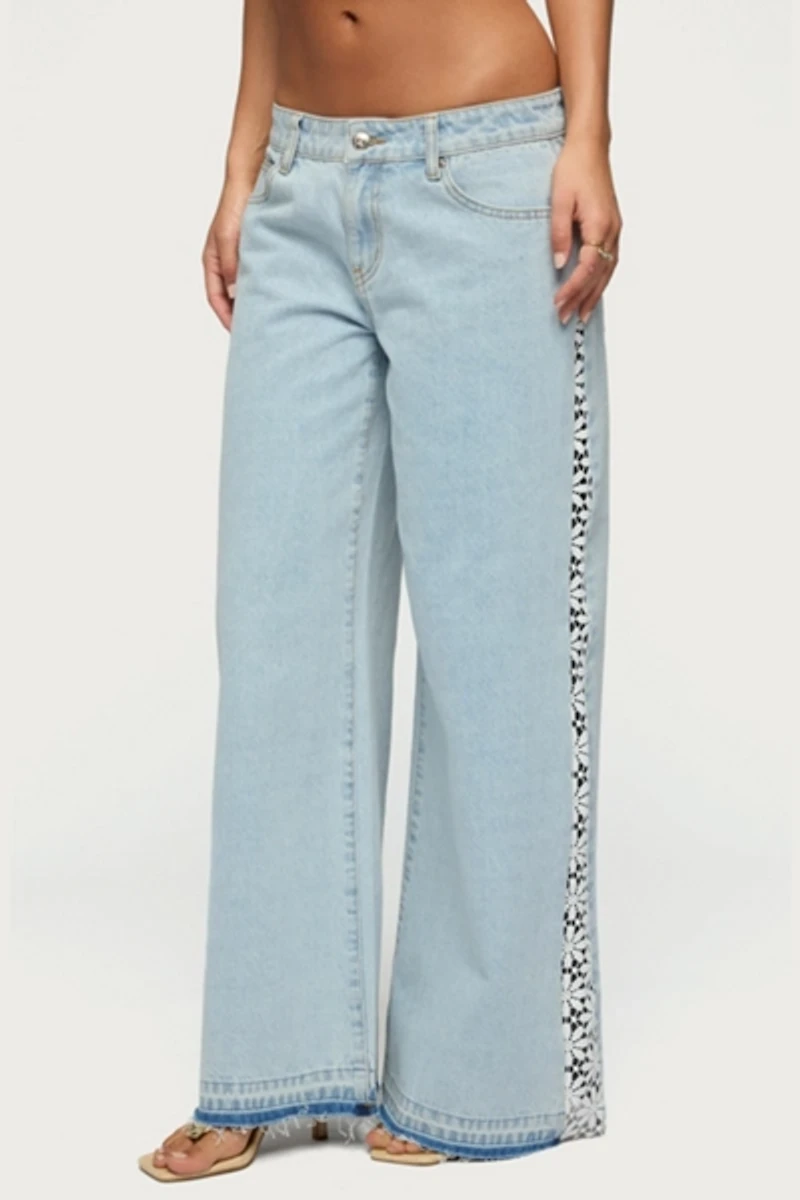 Edikted Crochet Panel Low Rise Wide Leg Jeans