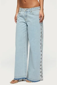 Edikted Crochet Panel Low Rise Wide Leg Jeans