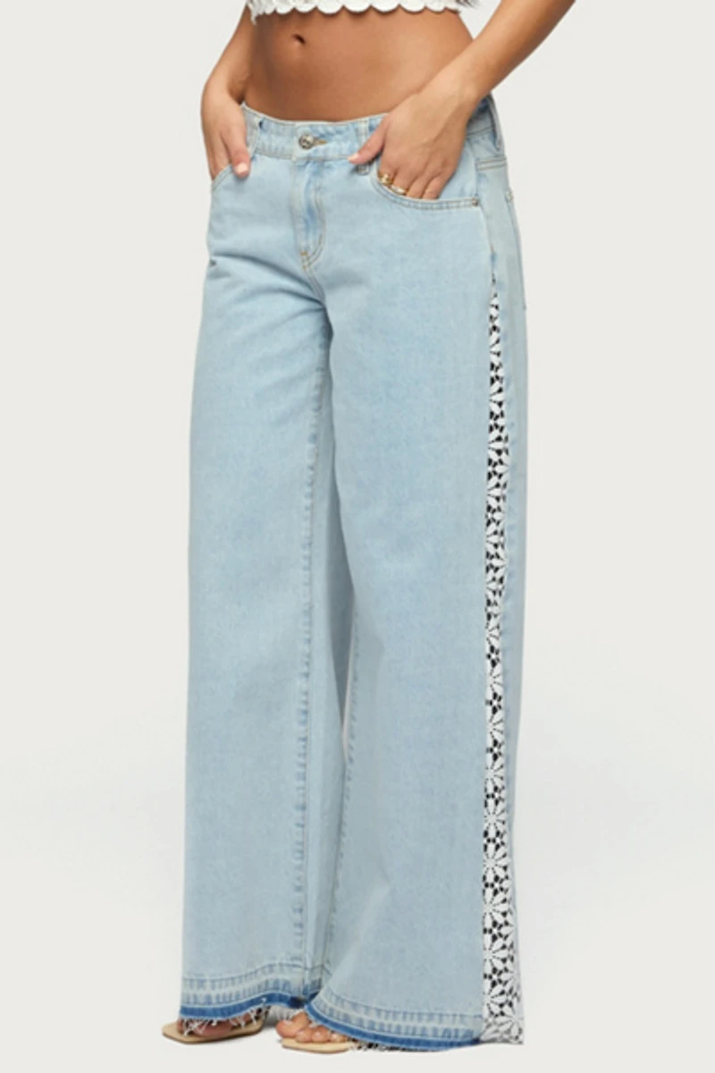 Edikted Crochet Panel Low Rise Wide Leg Jeans