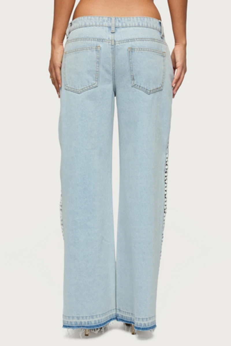 Edikted Crochet Panel Low Rise Wide Leg Jeans