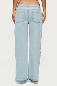 Edikted Crochet Panel Low Rise Wide Leg Jeans