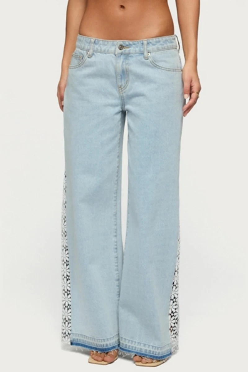 Edikted Crochet Panel Low Rise Wide Leg Jeans
