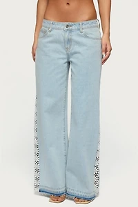 Edikted Crochet Panel Low Rise Wide Leg Jeans