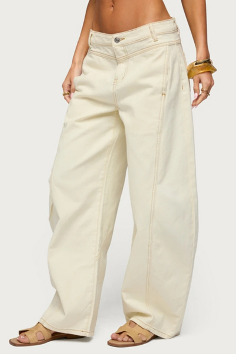 Edikted Gili Contrast Stitch Low Rise Barrel Jeans