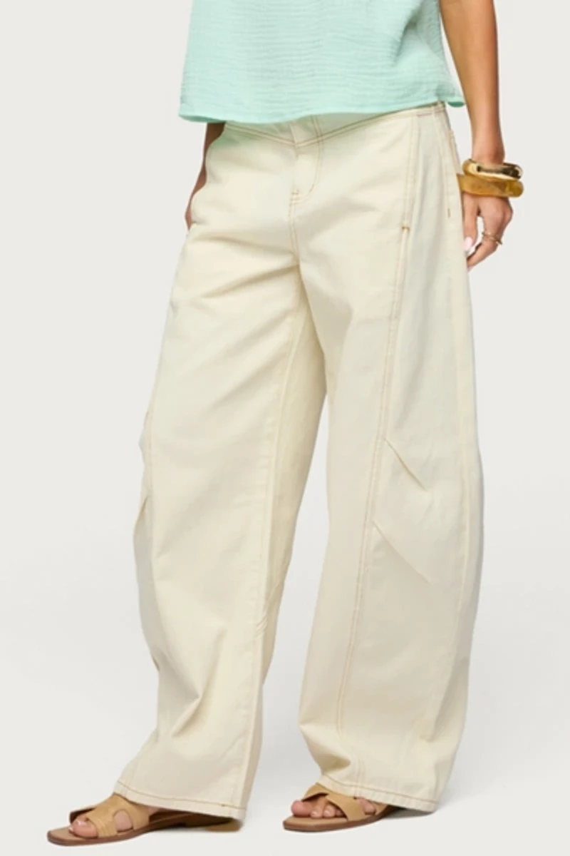 Edikted Gili Contrast Stitch Low Rise Barrel Jeans