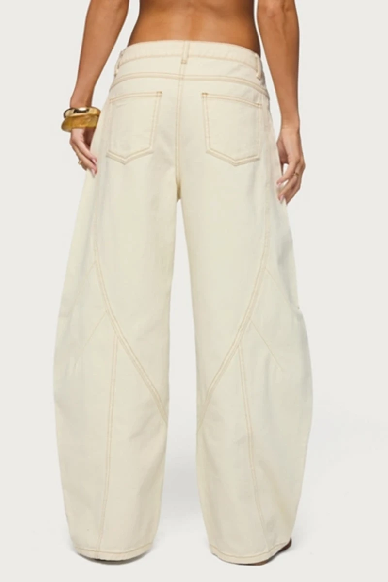 Edikted Gili Contrast Stitch Low Rise Barrel Jeans