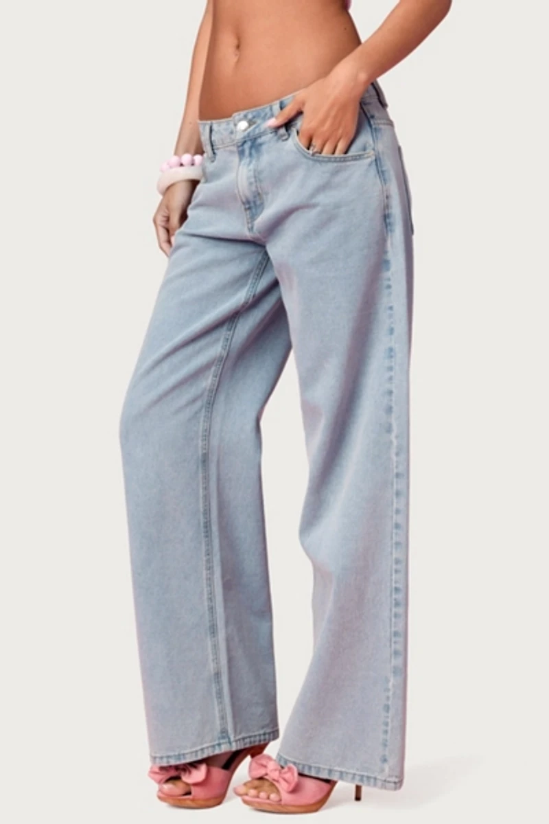 Edikted Embroidered Barbie™ Low Rise Baggy Jeans