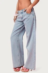 Edikted Embroidered Barbie™ Low Rise Baggy Jeans