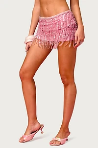 Edikted Disco Barbie™ Sequin Fringe Mini Skort