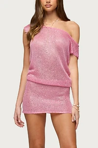 Edikted Mei Off Shoulder Sequin Knit Dress