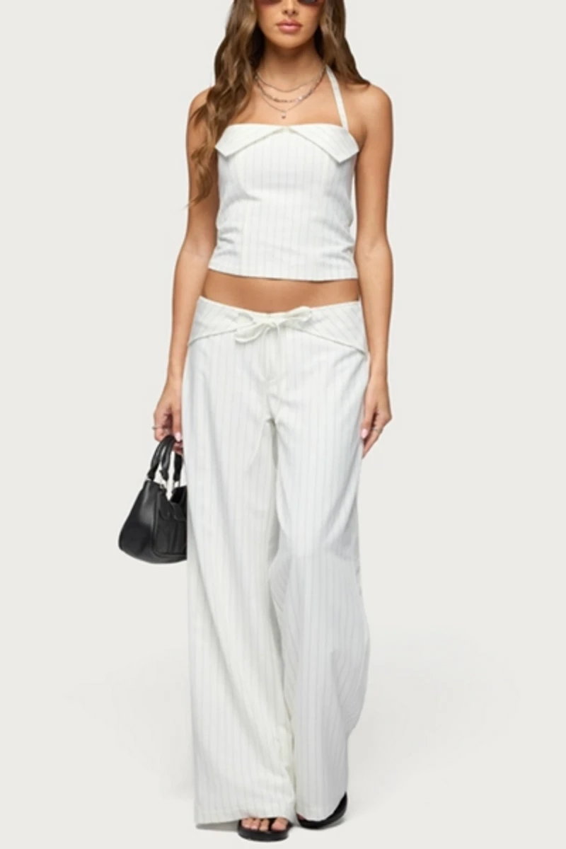 Edikted Parker Pinstripe Tie Belt Pants