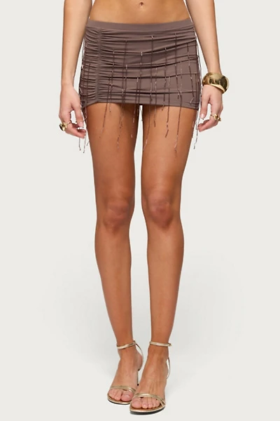 Edikted Cheryl Beaded Fringe Mini Skirt