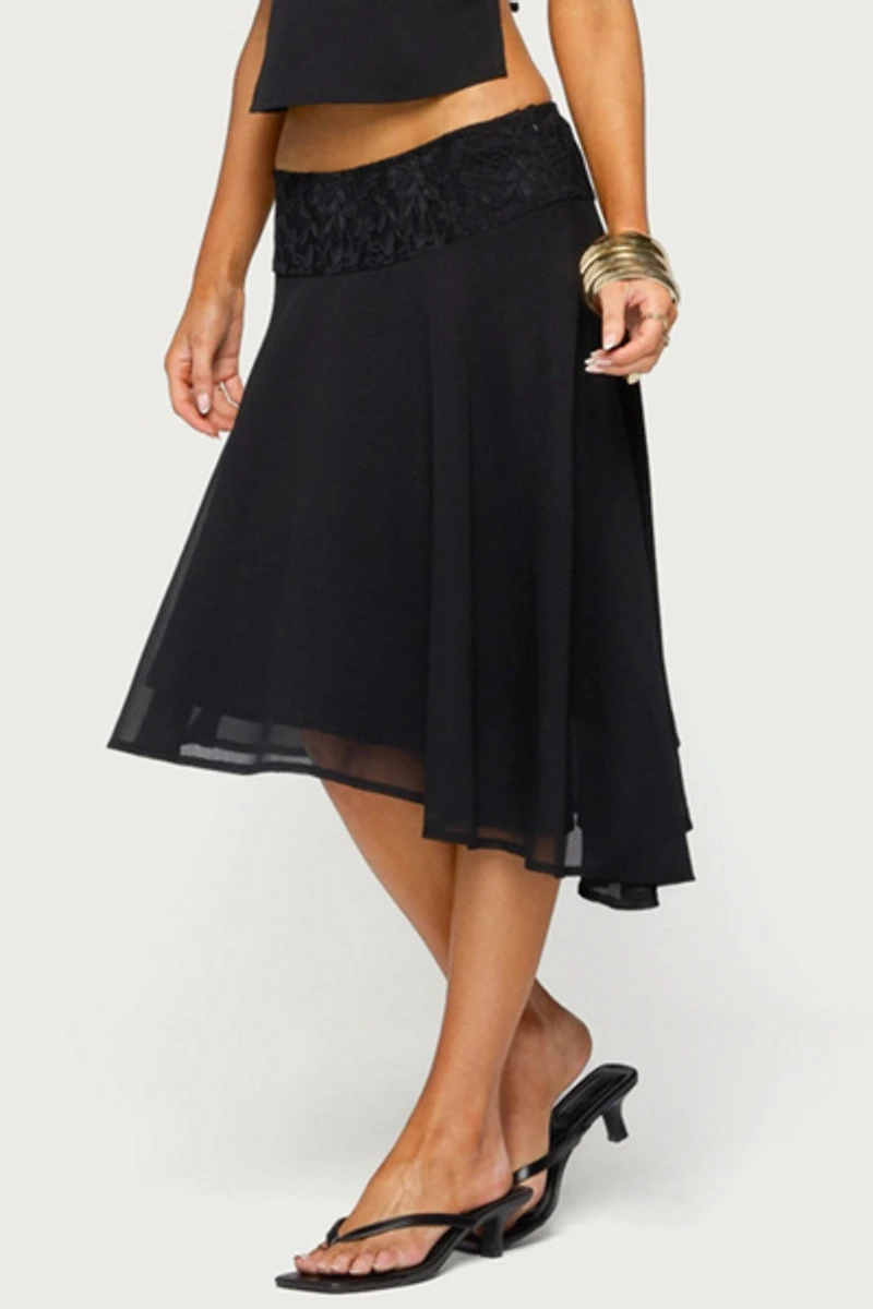 Edikted Evia Lacey Asymmetric Midi Skirt